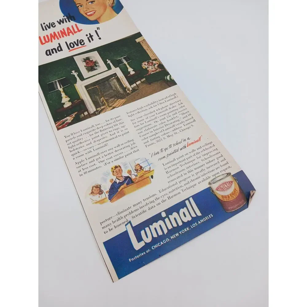 Vtg 1949 Pabco Inlaid Linoleums Painted Floor Covering Luminall Print Ad Kitchen